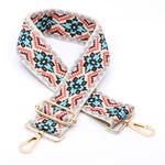 Afgewerkte tassenriem - blauw en oranje motief